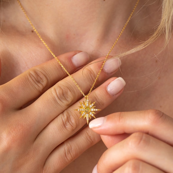 14k Solid Gold Opal Star Necklace, Genuine Australian Opal 9k Gold Necklace, Made to Order Bespoke Necklace, Birthday Gifts For Her