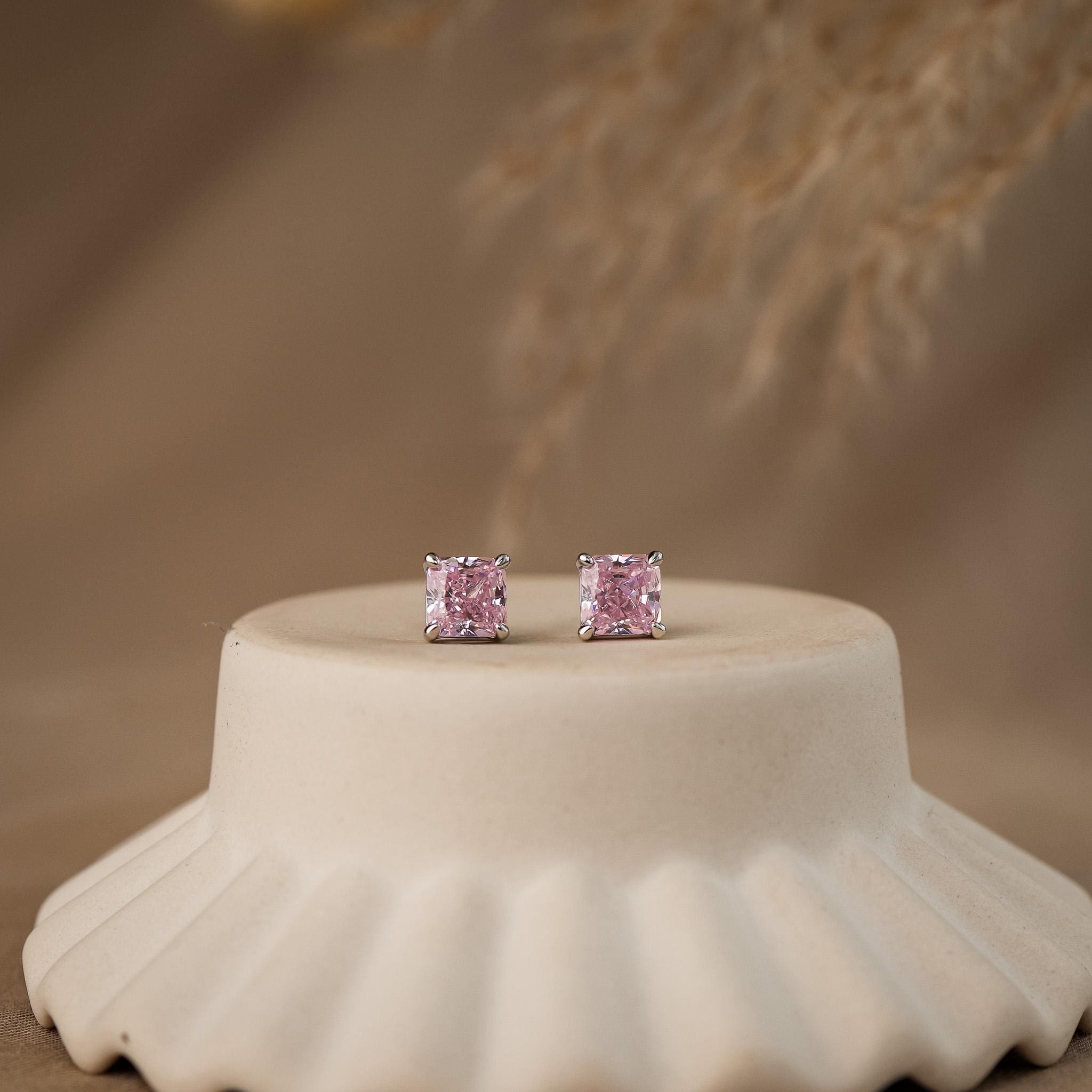Orecchini A Perno Argento 925 Con Zirconia Quadrata 4mm - Taglio Principessa, Solitari