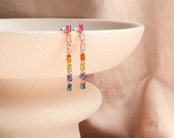 Pendientes largos de arcoíris, joyas colgantes de colores dorados, regalos de cumpleaños para ella