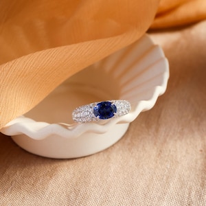 Genuine Sapphire Silver Ring, Blue Sapphire Sterling Silver Jewelry, Anniversary Promise Ring, Birthday gift for her