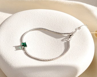 Real Emerald Tennis Bracelet 0.77ct, Genuine Emerald Bracelet sterling silver,  Birthday Gift for Her, Gifts for Mum