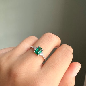 Genuine Emerald Gold Ring, 14K Gold Vermeil Emerald Engagement Ring, Statement Ring, Birthday gift for her image 7