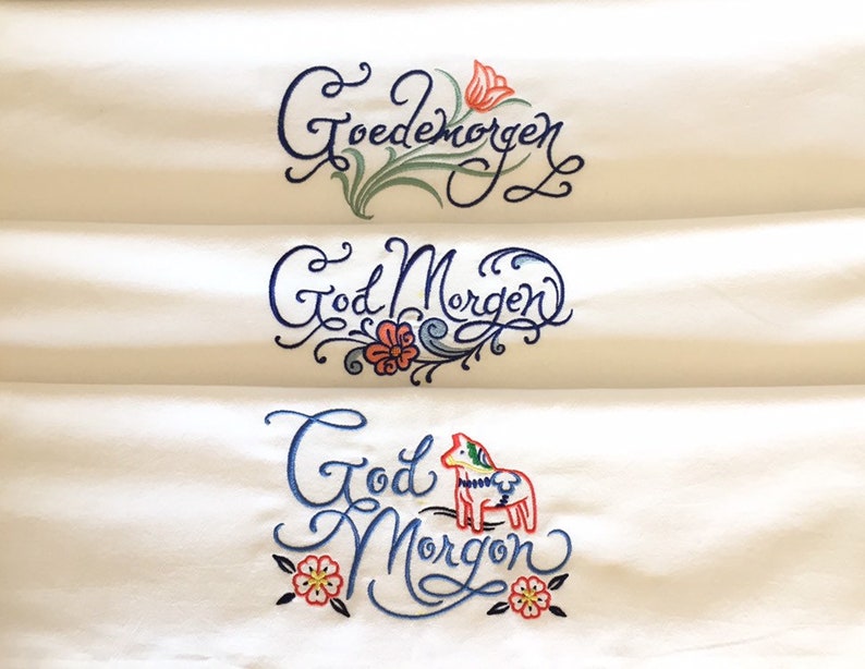 Dutch Goedemorgen Or Norwegian God Morgen or Swedish God Morgon Flour Sack Towels image 1