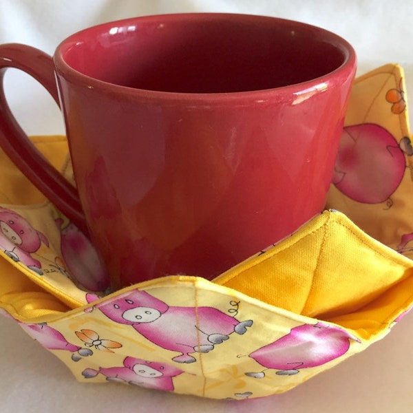 Pink Pigs and Yellow Butterflies on Yellow Cup & Mug Sets