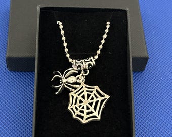 Spider Web Necklace Silver tone Ball chain