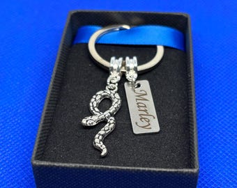 Personalised Snake Keyring ,Slytherin Keyring Gift ,Serpent Keyring , Snake Birthday Gift