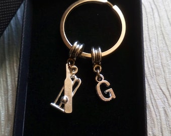Cricket Initial Keyring Cricket Gift Cricket Fan Keyring