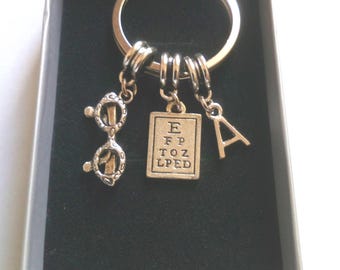 Optician Gift , Optician Graduation Gift , Eye Chart Glasses Keyring Ophthalmologist Graduation Gift , Optometrist Gift