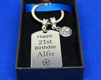 Personalised Birthday Keyring , Football Birthday Gift, 13th 14th 15th 16th 17th 18th 21st Birthday Gift Any Age Birthday Keyring