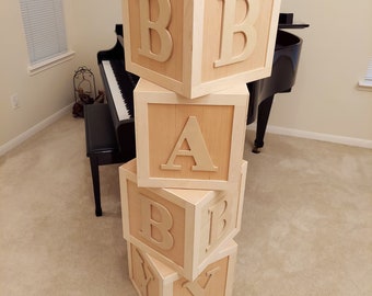 Baby Shower Block Letters, Large Wooden Alphabet Blocks, Large Wooden Blocks, Letter Blocks, Personalized Baby Blocks, ABCD, 14" x 14"