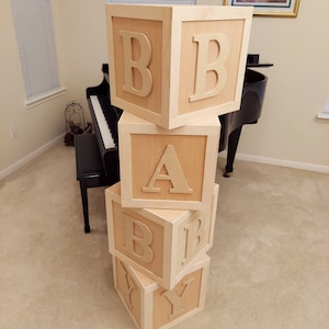 Baby Shower Block Letters, Large Wooden Alphabet Blocks, Large Wooden Blocks, Letter Blocks, Personalized Baby Blocks, ABCD, 14 x 14 image 1
