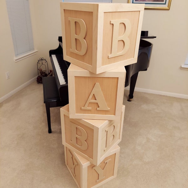Letras de bloque para baby shower, bloques grandes de madera, bloques de letras, bloques personalizados para bebé, ABCD, 35,5 x 35,5 cm