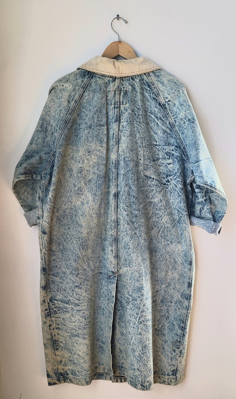 SZ L Acid denim oversized trench long boyfriend style denim jacket