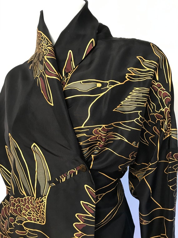 90's black painted silk blouse by Sara Sturgeon, S