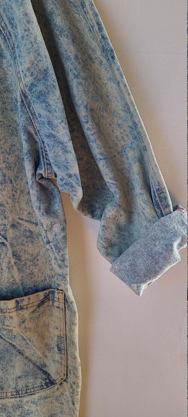 SZ L Acid denim oversized trench long boyfriend style denim jacket