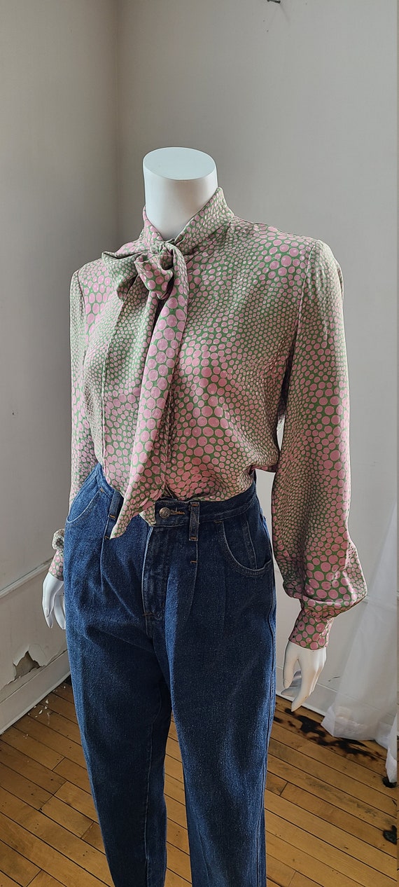 Lihli silk psychedelic polka dot Secretary blouse,
