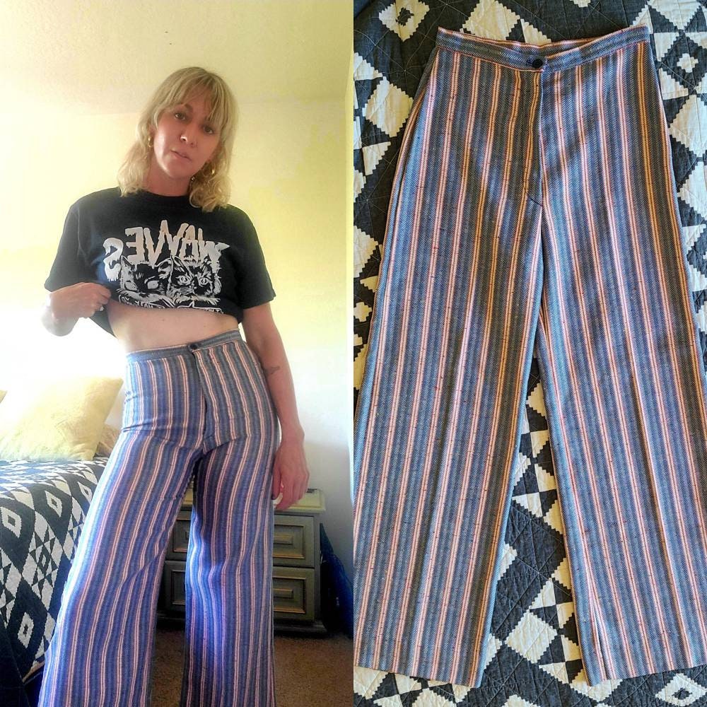 70s Bobbie Brooks Trousers Slacks Pants VTG High Rise Wide Leg Cream Cotton  Poly | eBay