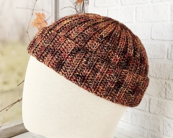 Crochet cotton fisherman beanie Hand painted brown docker hat Handmade summer watch cap