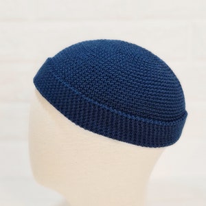 Crochet cotton fisherman beanie Blue docker hat Handmade summer watch cap