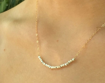 Perfect layering necklace with row of gold vermeil or silver nuggets