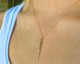 Gold chain necklace with single minimalist gold spike
