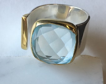 Blue Topaz Statement Ring in Sterling and Gold vermeil