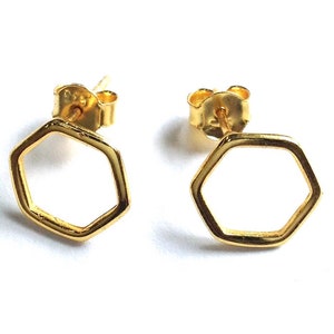 Dainty small gold hexagon studs