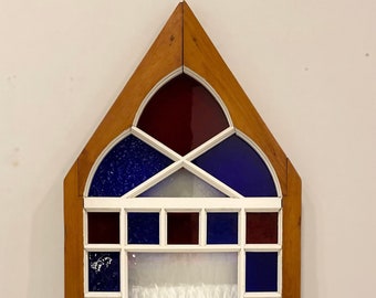 Antique Wood Window with Colored Glass