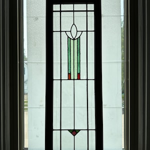 Art Deco Stain Glass Panel Framed in Oak with loops for hanging