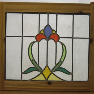 Antique English Stain Glass Window Framed in Clear Cedar