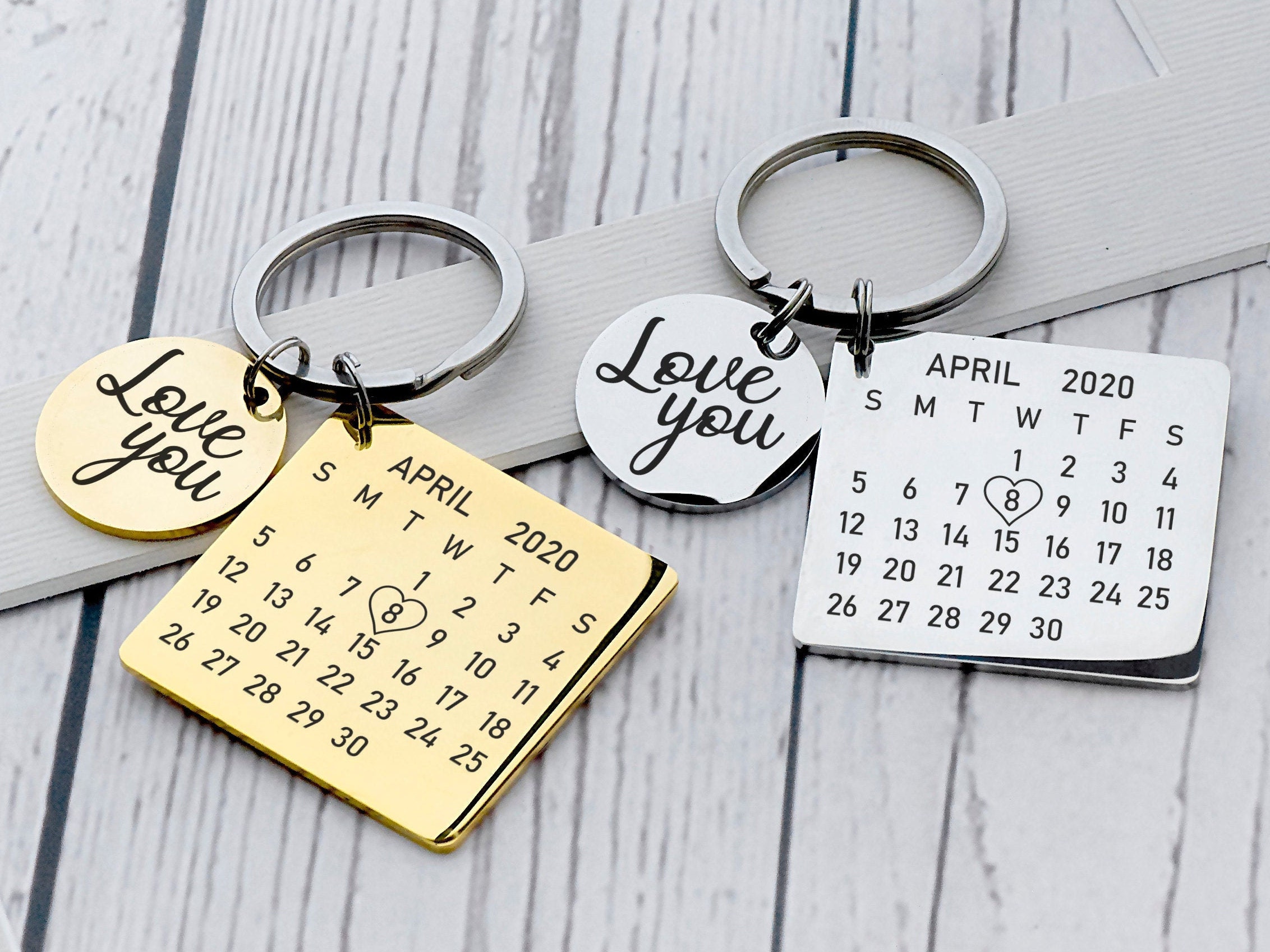 Calendar keychain engraved date custom keychain personalized Etsy