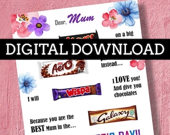 DIGITALE Scarica - Bacheca personalizzata per la FESTA DELLA MAMMA con messaggio di cioccolato - Regali per la festa della mamma / Regali personalizzati per la festa della mamma