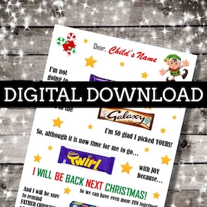Mensaje de SALIDA de elfo personalizado Tablero de chocolate DESCARGA DIGITAL - Regalos de Navidad para niños / Medias / Regalos personalizados / Carta de elfo