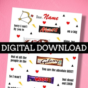 バレンタインデーのチョコレートメッセージボードのデジタルダウンロード - バレンタインギフト / ガールフレンド / 自宅で印刷 / 男性向け / 女性向け