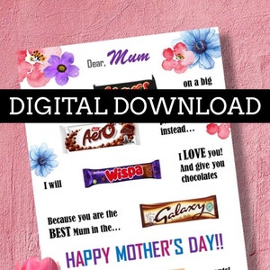 DESCARGA DIGITAL - Tablero de mensajes de chocolate personalizado para el DÍA DE LA MADRE - Regalos para el Día de la Madre / Regalos personalizados para el Día de la Madre