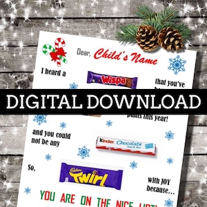 Nochebuena personalizada / Buena lista Tablero de mensajes de chocolate DESCARGA DIGITAL - Regalos de Navidad para niños / Regalos personalizados / Caja de Nochebuena