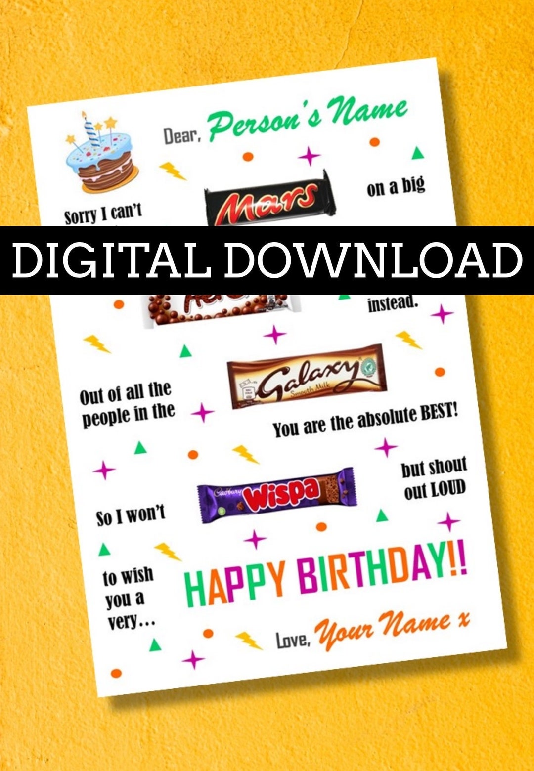 Personalised BIRTHDAY Chocolate Message Board DIGITAL DOWNLOAD Birthday