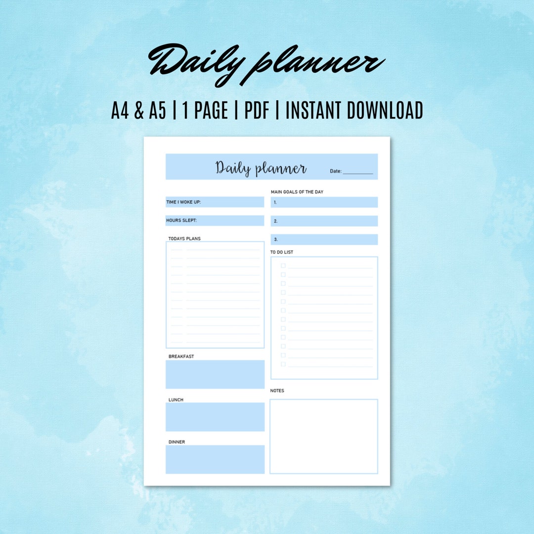 DAILY PLANNER A4 & A5 Printable PDF Download Baby Blue - Etsy
