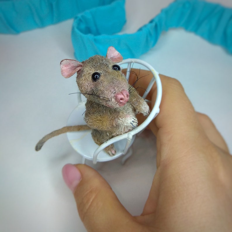 Miniature mouse realistic teddy toy ooak knitted soft grey | Etsy