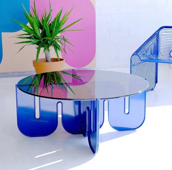 Neon Blue Clear Colorful Acrylic Coffee Table & Middle table For Living Room