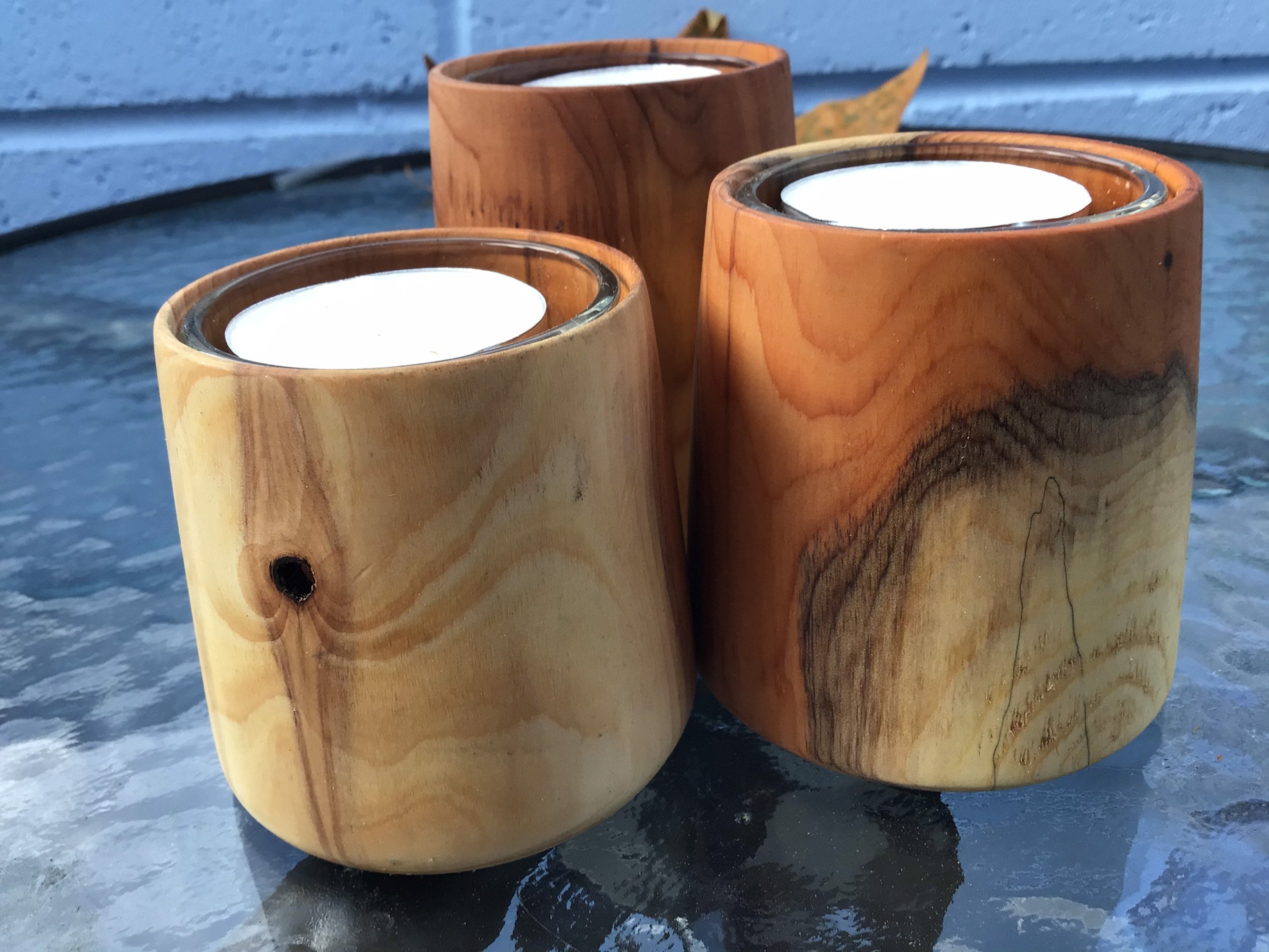 Wooden Tea light holders in Yew hand made in Cambridge uk Etsy