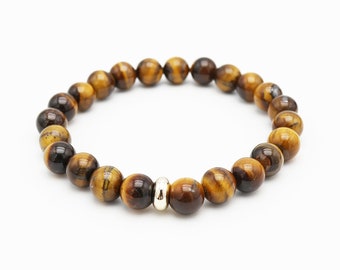 Bracelet naturel tiger eye stone, 8mm Tiger’s Eye Healing Bracelet pour hommes et femmes, Chakra Stretch Bracelet