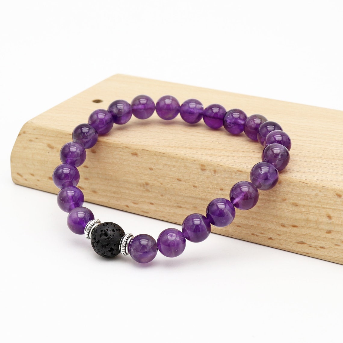 Gemstone Amethyst Bracelet for Men & Women8mm Amethyst Beads and 10mm
