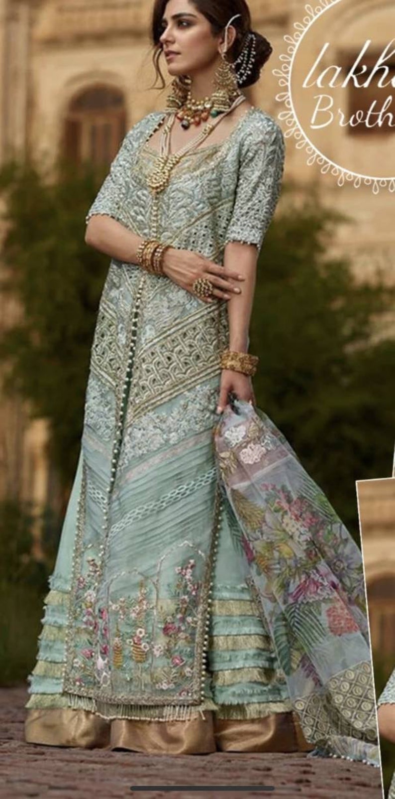 Pakistani salwar kameez organza chiffon net embroidered dress made on custom order
