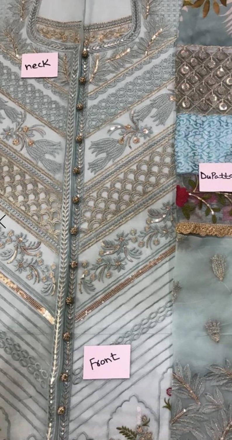 Pakistani salwar kameez organza chiffon net embroidered dress made on custom order