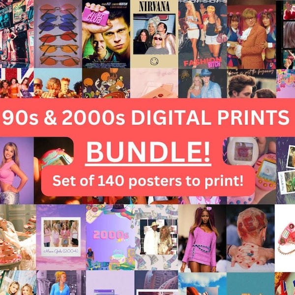 90s and Y2K/2000s Posters Bundle! Set of 140 digital posters/prints to download, A6 size, perfect for Wall Collage, Dorm room, Prints pack