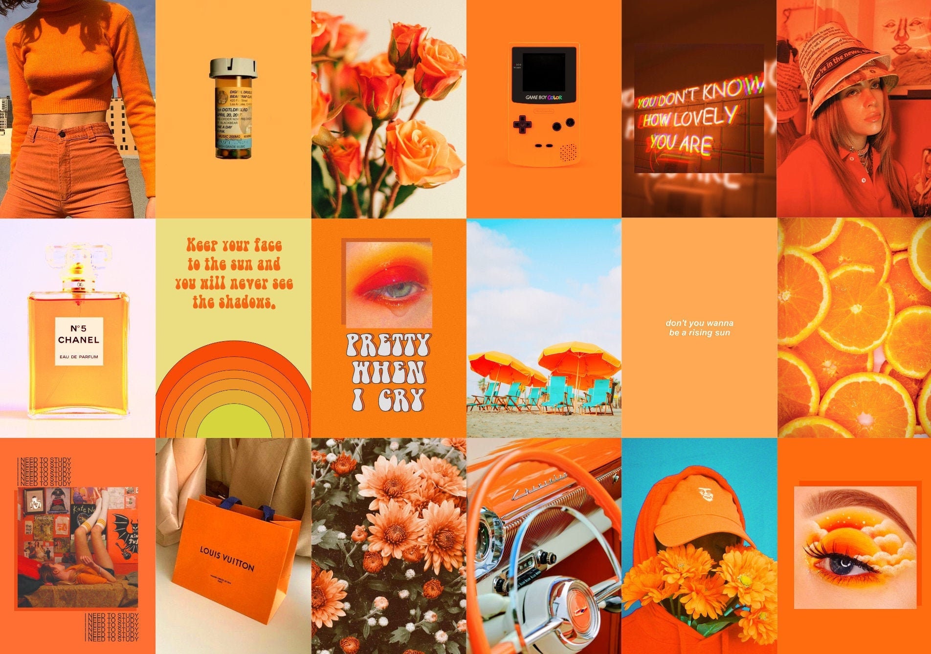 AESTHETIC WALL COLLAGE Kit: 79 Orange Vsco Inspired Original 