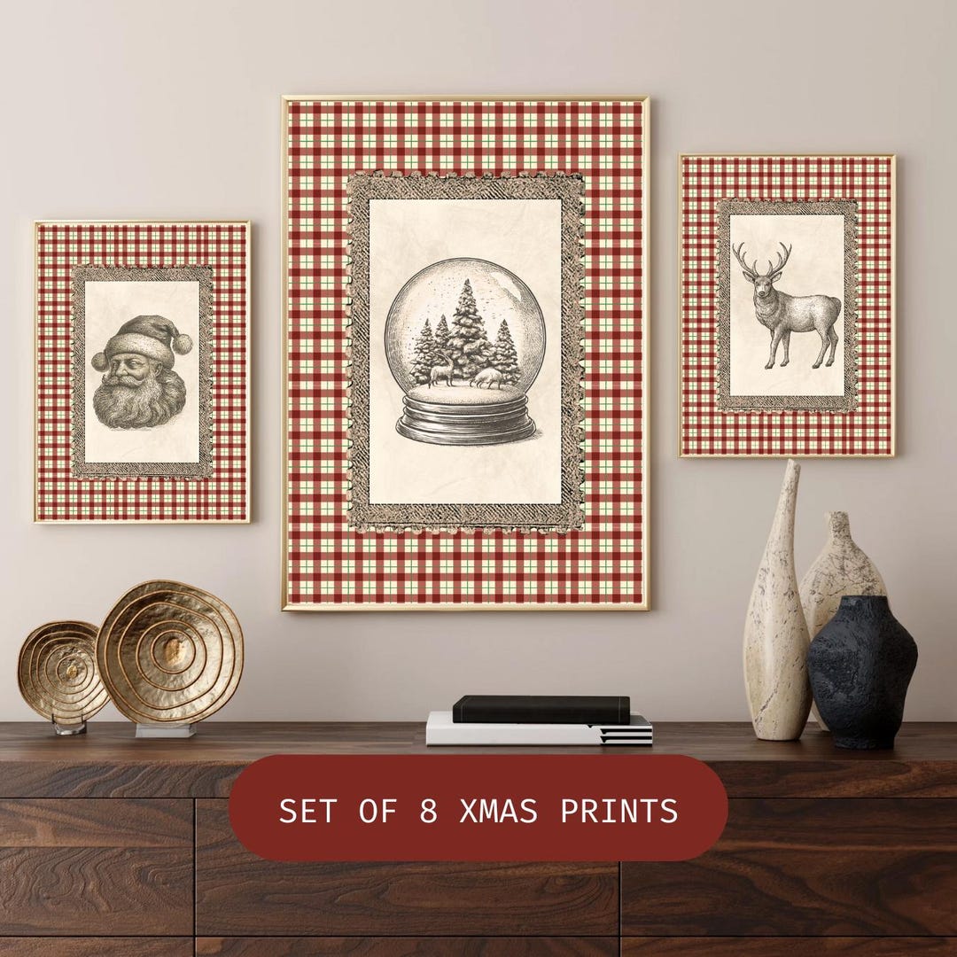 Vintage Christmas Print Set | Retro Holiday Wall Art (digital Download ...