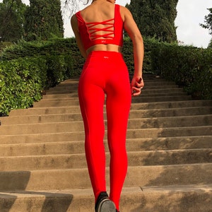 Red leggings and bra, workout set, High quality recycled fabric Women yoga set, Sport top & leggings