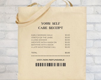 Aesthetic Tote Bag/Self-Care Receipt Tote/Spread love and be kind/self-care/trendy tote bag/gifts for her/birthday gift/reusable tote